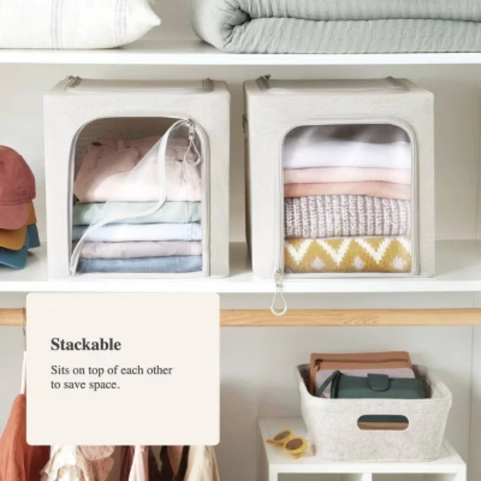 Set of 2 Zipper Fabric Storage Cubes Gray  - Image 4 of 4