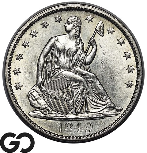 1849 Seated Liberty Half Dollar, RARE This Nice, Sharp Gem BU++, Scarce In MS!