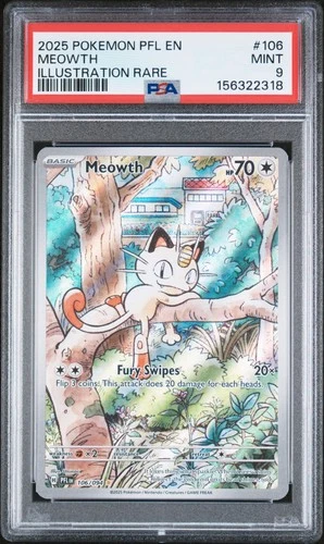 2025 POKEMON PFL EN-PHANTASMAL FLAMES ILLUSTRATION RARE #106 MEOWTH PSA 9
