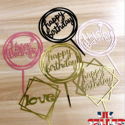 Neu Liebe Happy Birthday Kuchen Topper Karte Acryl Party Dekor Zubehör Multi UK