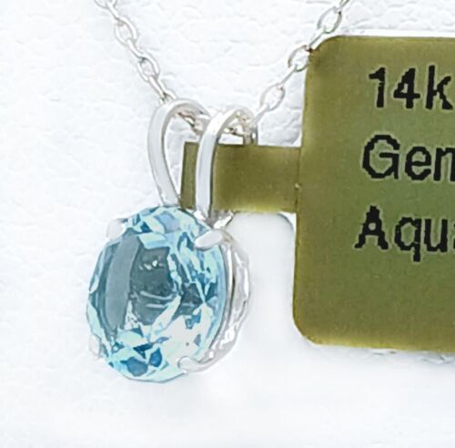 GENUINE 1.09 Cts AQUAMARINE PENDANT 14k WHITE GOLD - FREE APPRAISAL -Made in USA - Picture 3 of 7