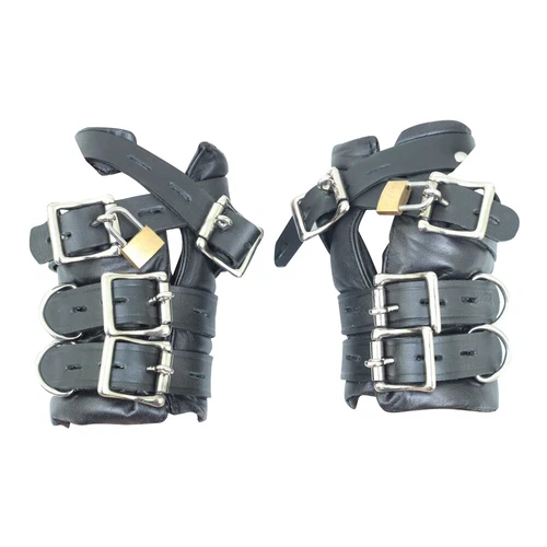 Wrist Cuffs Restraints Set 2 Pieces Black Lockable Heavy Leather Suspension - Picture 3 of 4