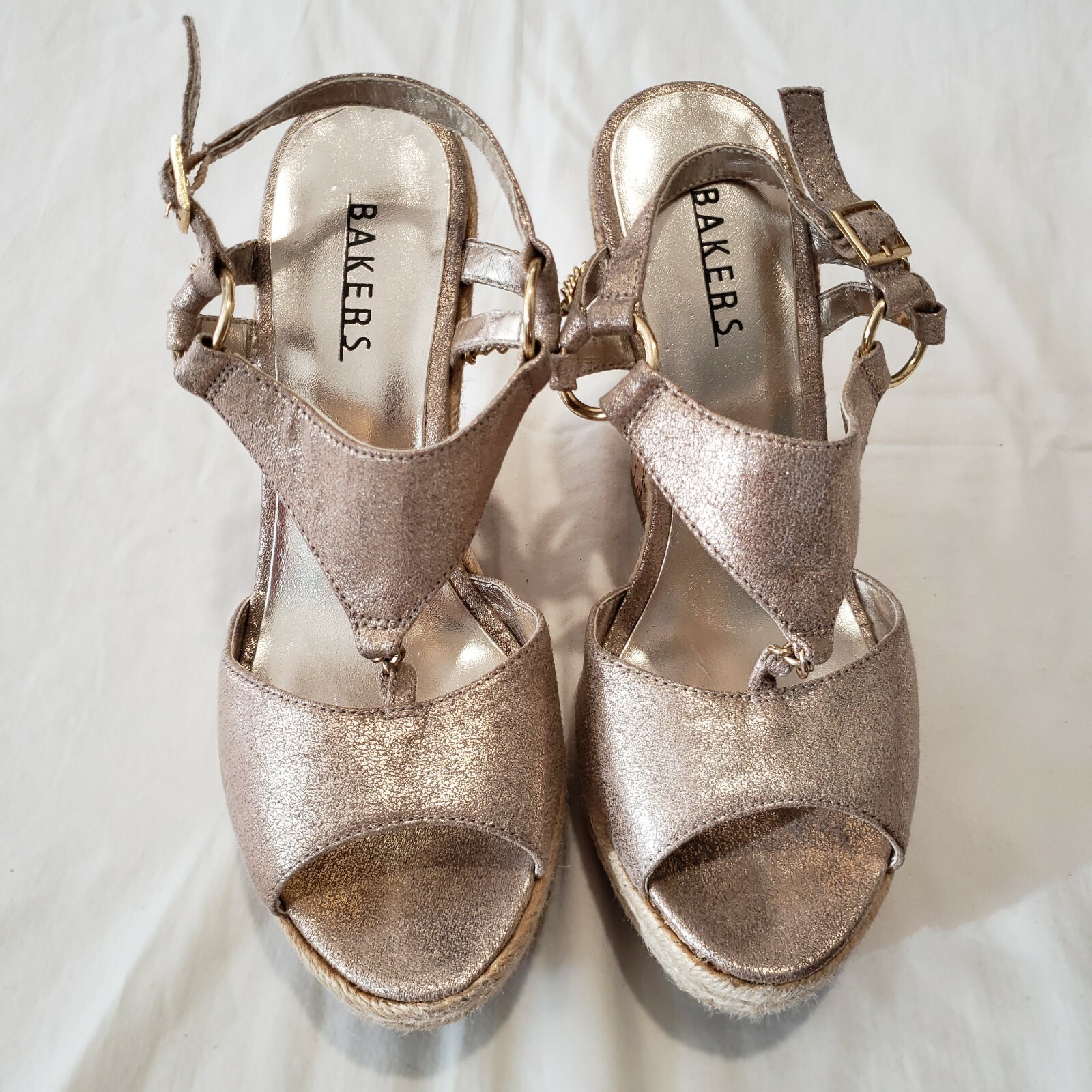 Bakers Metallic Gold Wedge Sandals Size 7.5 Medium-image