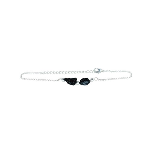 Natural Rough Raw Black Tourmaline Silver Plated Brass Bracelet For Women - Picture 16 of 21