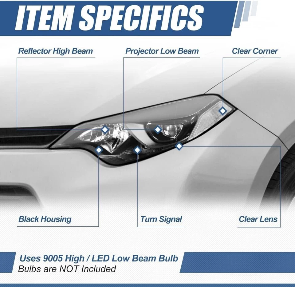 For 2014 2015 2016 Corolla Black Headlights Headlamps NEW Headlamps SET - Image 2 of 4