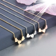 Fashion three Heart Charms Pendant Clavicle chain Necklace Jewelry Lover Gift US