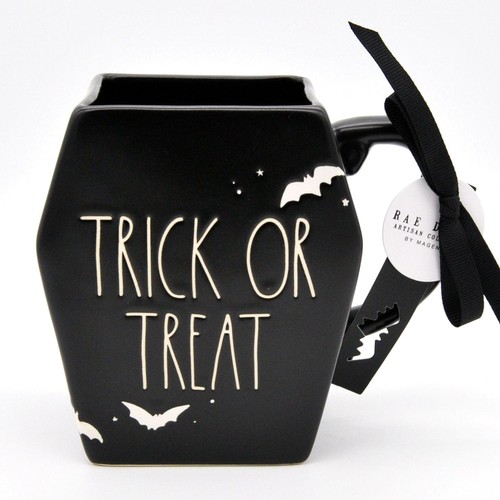 Rae Dunn Coffin Mug, Trick or Treat Bat Mug, 16oz Black Ceramic Coffee Cup, New - 第 1/9 張圖片