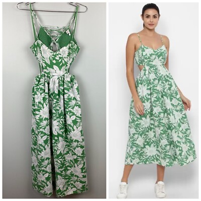 American Eagle green floral linen blend Sunset Midi dress size XS | eBay