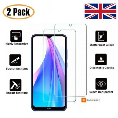 For Xiaomi Redmi Note 8 Clear Tempered Glass 2 Pack 9H Case Friendly 6.3''