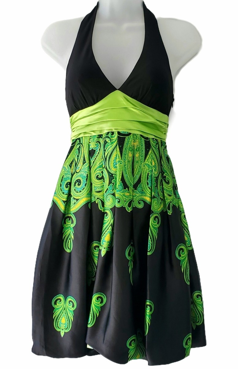 hunter green prom dresses Black Satin Lime Lace Mini Dress main image 0