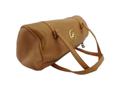 HUNTING WORLD Handbag Logo Plate Beige Leather Authentic Used