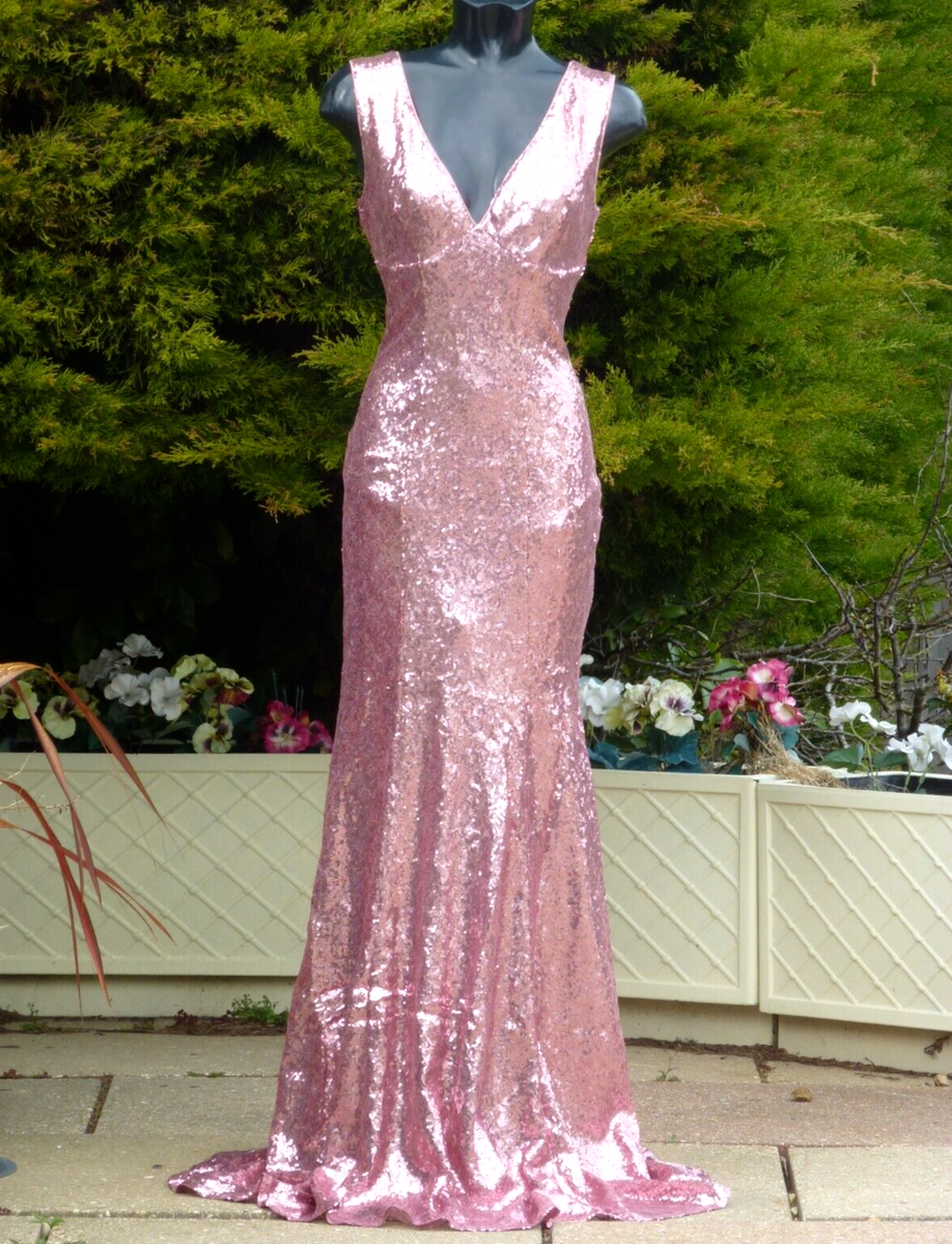 Goddiva Sequin Maxi Dress 12 UK Evening Cocktail Wedding Cruise PROM Party 2