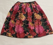 Talbots Pure Silk Black Pink Peony Circle Skirt Womens 6 Side Zip Fully Lined