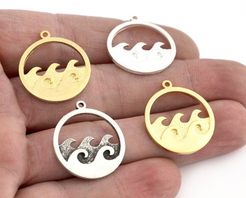 Wave,Sea Pendant Charms -Raw Brass-Antique Silver-Shiny silver-gold 5362 - Picture 2 of 3