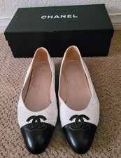 AUTH CHANEL VINTAGE CC LOGO BALLET 1/8" HEEL LEATHER SHOES PREOWNED SIZE 7