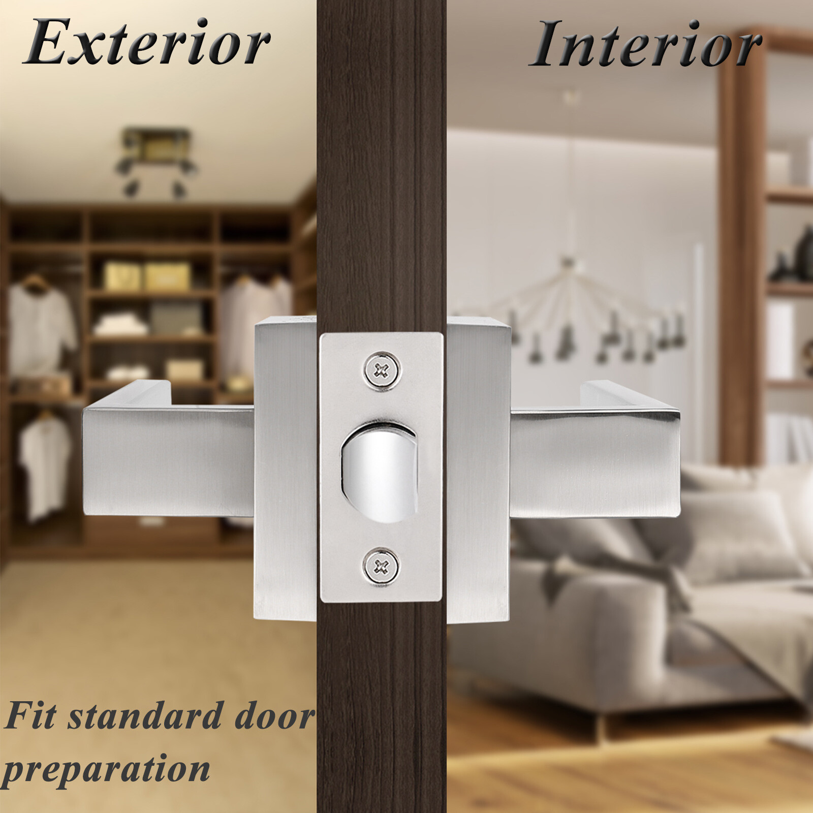 Probrico Brushed Nickel Privacy Interior Door Levers Heavy Duty Door Handle