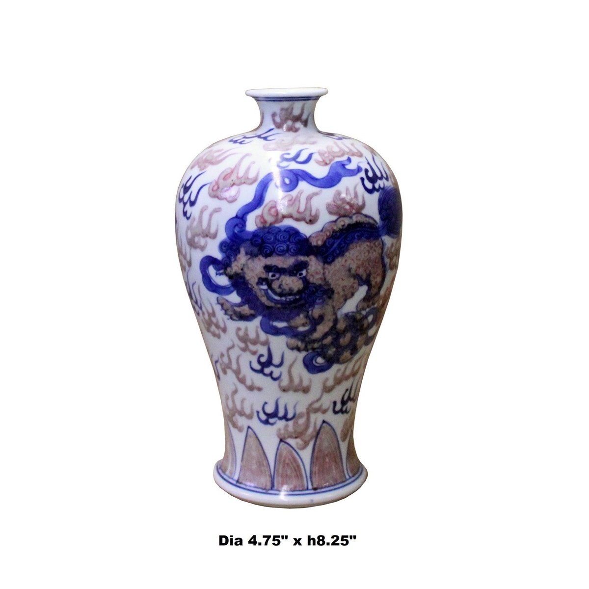 Chinese Red Blue White Porcelain Handpainted Foo Dog Small Vase cs4424S Chinese Red Blue White Porcelain Handpainted Foo Dog Small Vase cs4424S