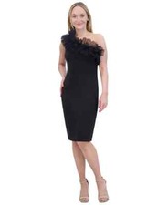 Eliza J Women's Asymmetric-Neck Ruffled Sleeveless Dress - Black - Size 8