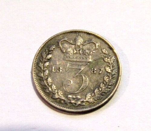 Great Britain 1887 3 Pence Silver Old Coin