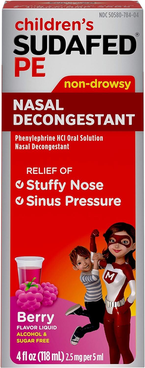 Sudafed PE Children's Nasal Decongestant Liquid Raspberry, Non Drowsy