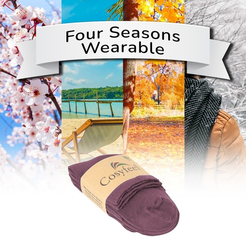 Cosyfeel® Women Loose Diabetic Ankle Socks 4-Pack Bamboo Material Seamless Toe - Picture 148 of 231
