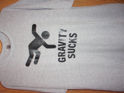 GRAVITY SUCKS Stick Man Falling gray XL t shirt