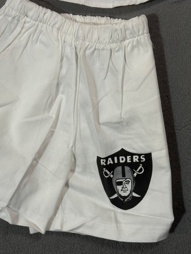 Los Angeles Raiders Vtg 80s 2 Piece NFL Button T Shirt Jersey Shorts YOUTH Kid M - Picture 9 of 20