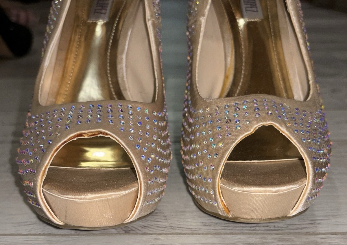 Escarpins Jennifer Lopez Talons Hauts Marron Doré Taille 6 US - Occasion Bon état - Style Strappy