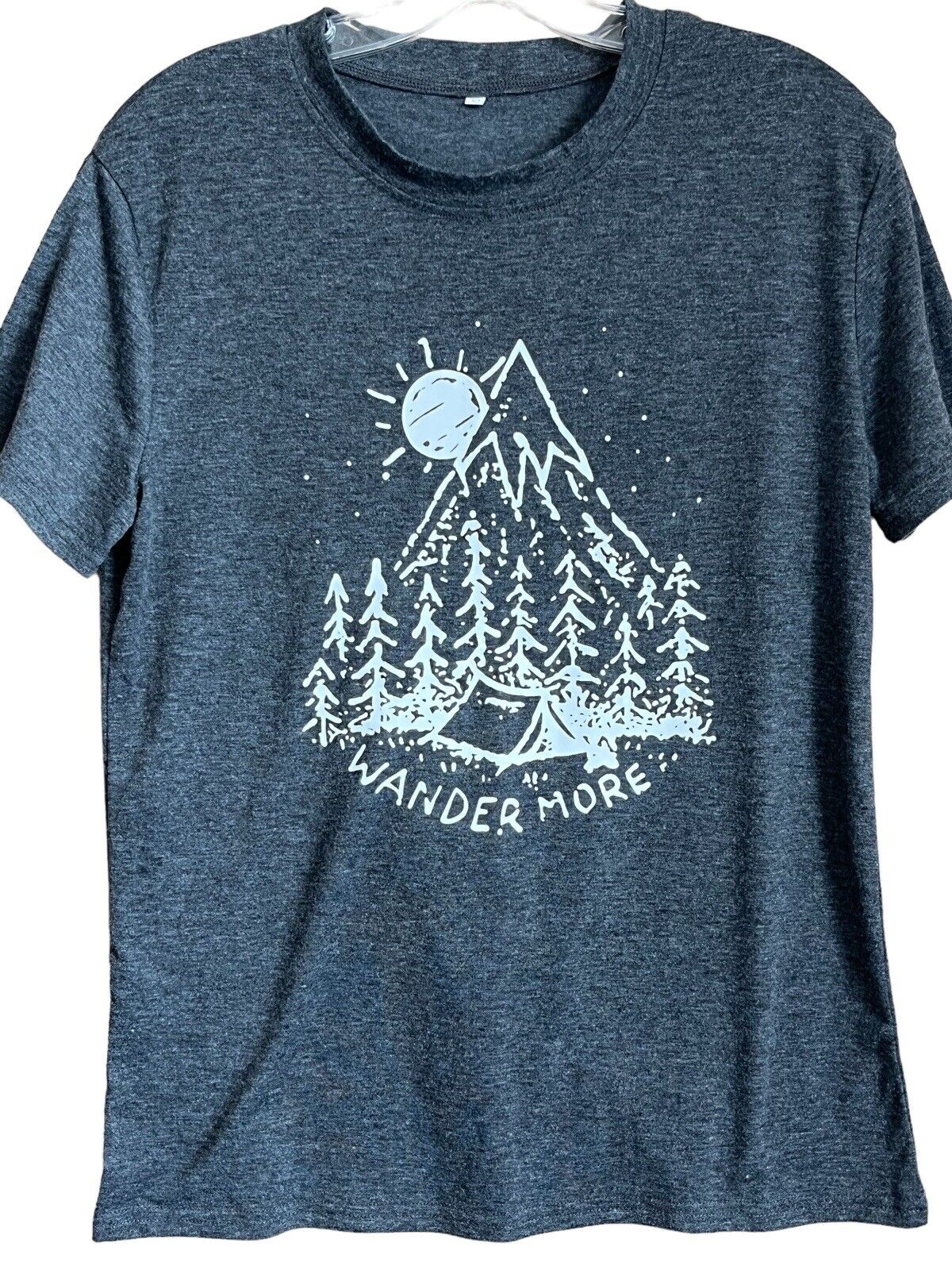 Wander More T Shirt Womens Small Med Dark Gray Camping Outdoors Mountain Hiking