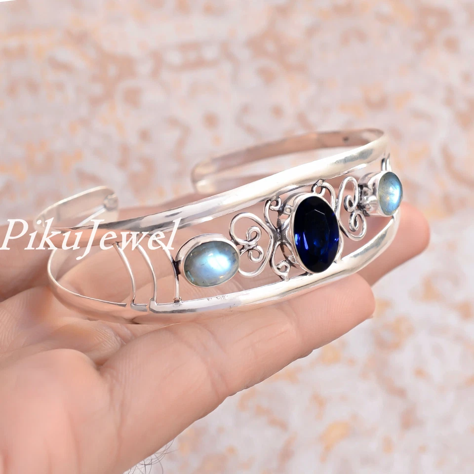 Tansanit & Labradorit Edelstein 925 Sterling Silber Manschette günstig Gesche... - Bild 4 von 4