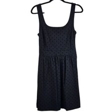 Madewell Square Neck Mini Dress S Black Velvet Dots Sleeveless Pockets Goth