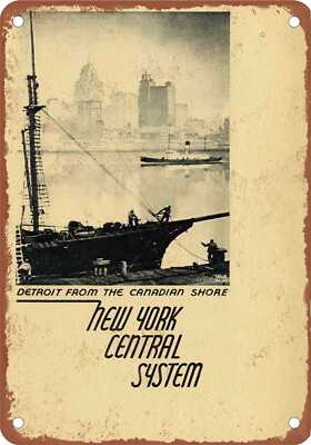 METAL SIGN - 1946 New York Central to Detroit - Vintage Rusty Look