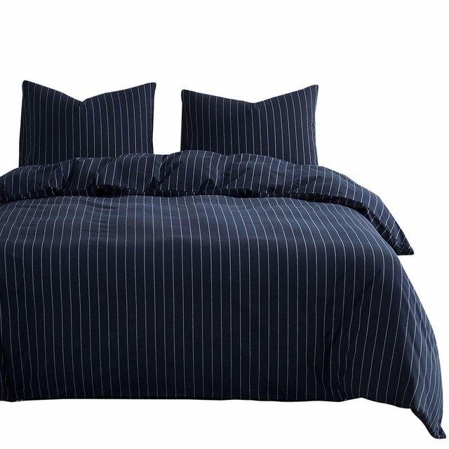 Wake In Cloud Navy Striped Duvet Cover Set 100 Cotton Bedding