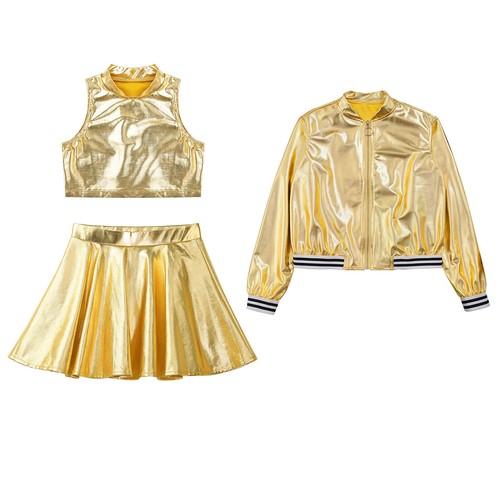 Kids Girl's Crop Top With Skirt Sport Dance Outfit Cheerleading Tracksuit Jazz - Picture 17 of 63