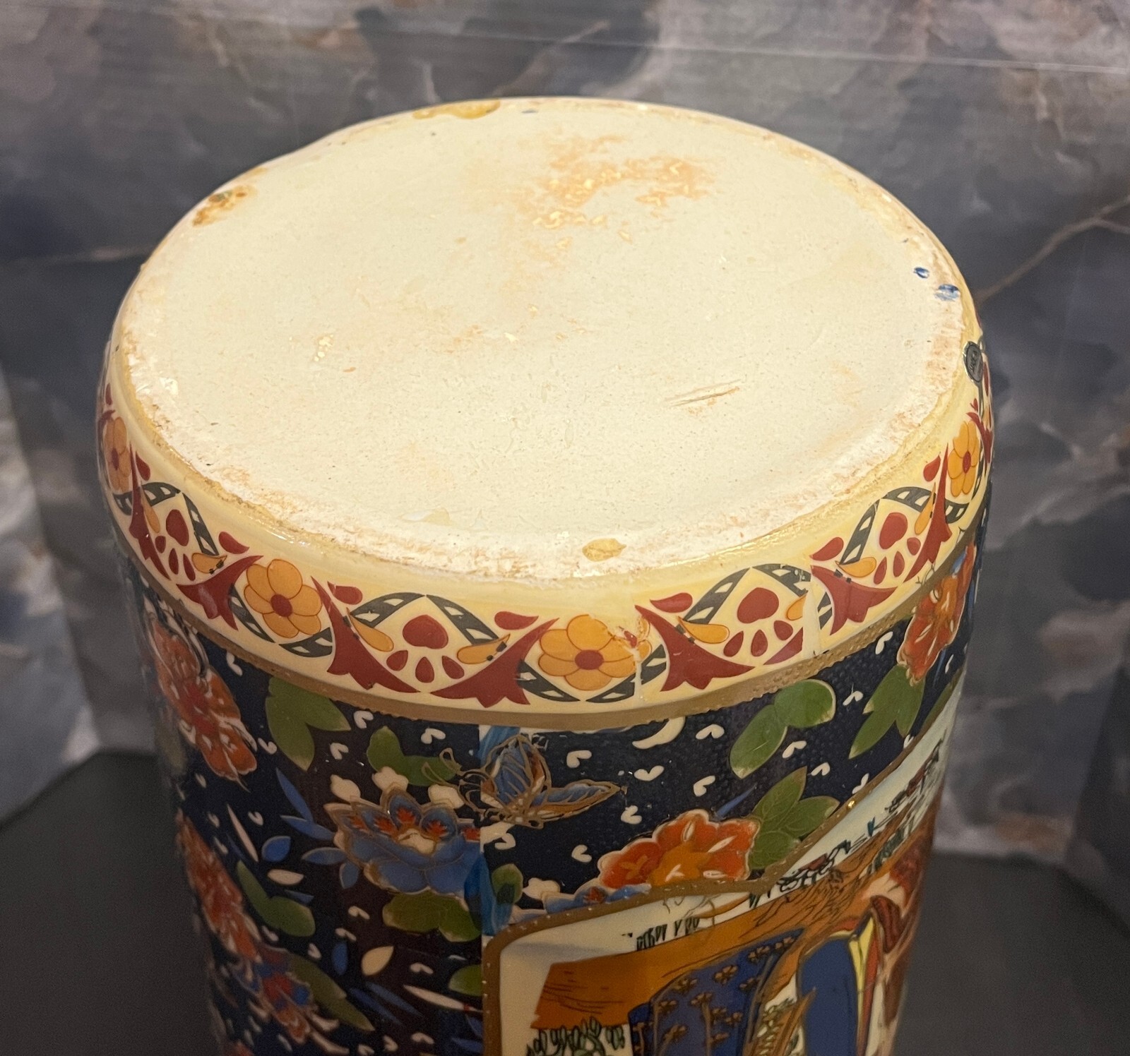 VINTAGE SATSUMA HAND PAINTED MORIAGE 18” GEISHAS FLORAL UMBRELLA CANE STAND VASE