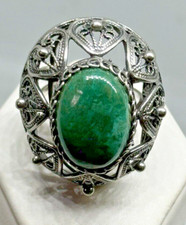 Vintage Big Eilat Ring Israel Sterling Silver Adjustable Braid Bead Flora Yemeni