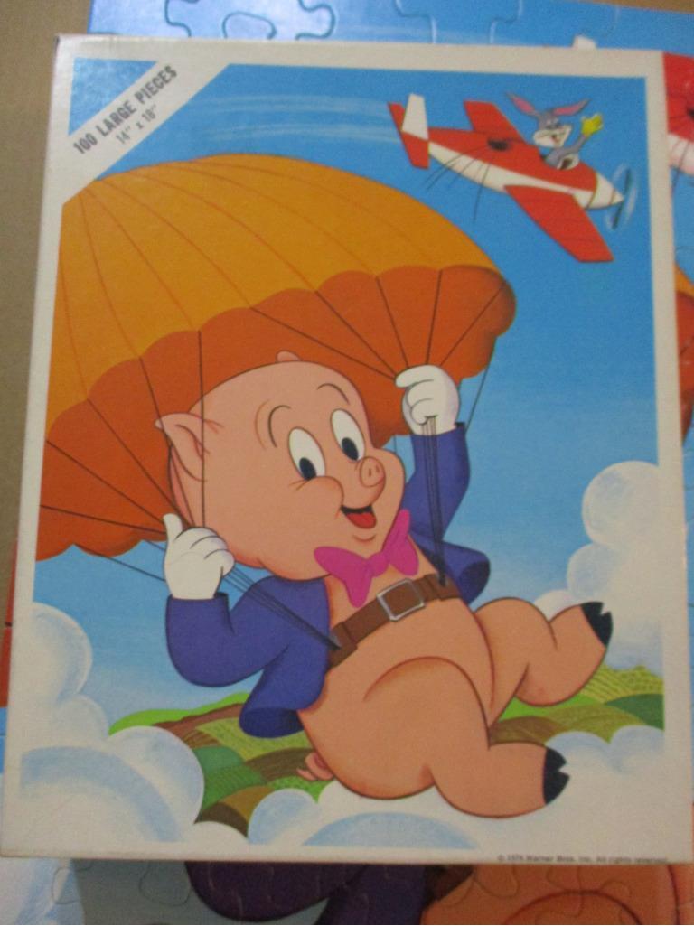 Vtg Whitman Porky Pig Bugs Bunny Parachute Bugs Bunny Airplane Puzzle