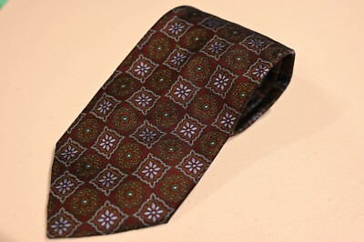 Etro Milano Brown Blue Medallion Silk Tie Italy