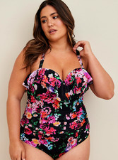 Womens Torrid Underwire Swimsuit One Piece - Black Floral Size 00 C/D NWT
