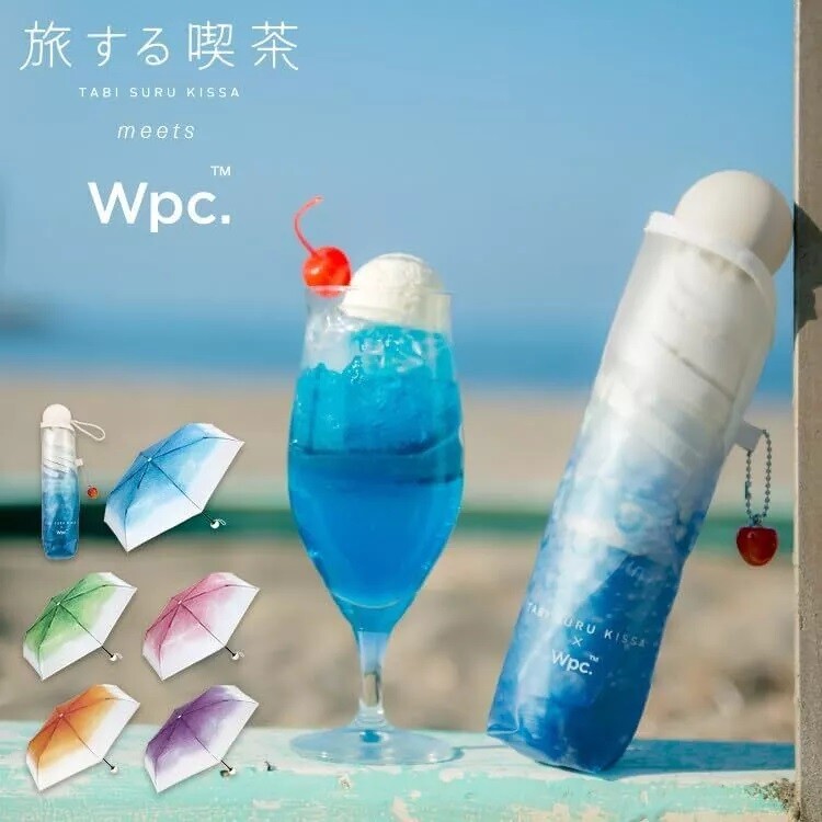 Tabi suru Kissa × Wpc. Cream Soda Folding Vinyl Umbrella Blue ver