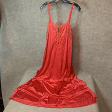 Vintage Lingerie Gown L 38 Red Silky Nylon Lace Sexy Dress Kickernick Cottage US