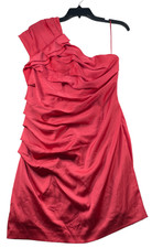 Express Dress Womens size 10 Pink Satin Ruffled Layered 1 Shoulder Stretch