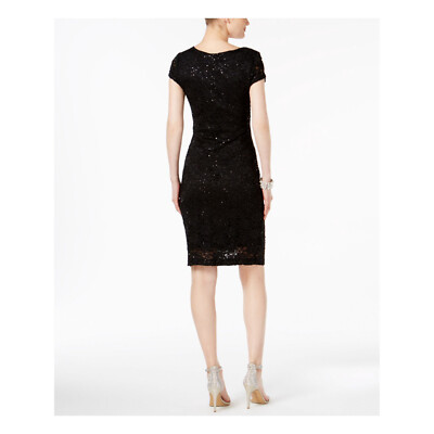 connected apparel sequin lace dress CONNECTED APPAREL Womens Gray Sequined Lace Short Sleeve V Neck Maxi Evening Sheath Dress 4