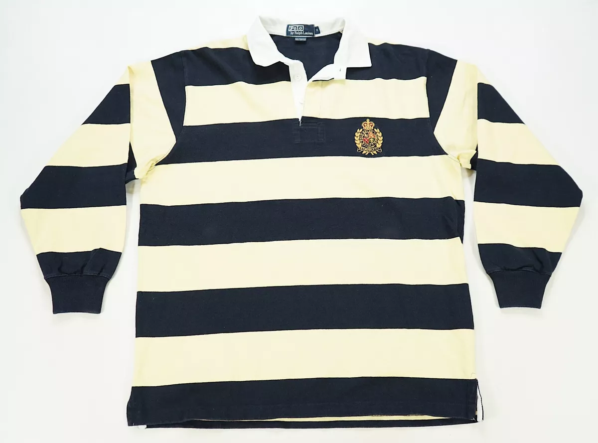Rare Vintage POLO RALPH LAUREN Spell Out Crown Crest Striped Rugby Shirt 90s M