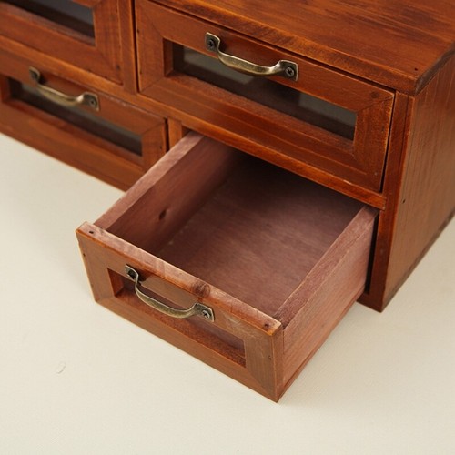 Vintage Style 2 Layer Wooden Desktop Storage Box With Glass Drawers For Jewelry - Picture 3 of 8