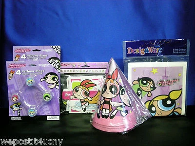 DESIGNWARE PowerPuff Girls Party Supplies Hats Rings Napkins Invites Loot Bags