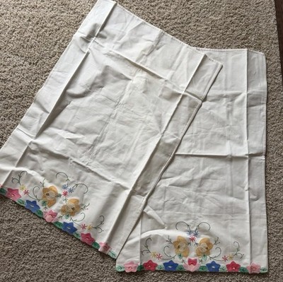 2 Standard Pillow Cases Hand Sewn/Appliquéd Spring Floral Cottage Core Vintage