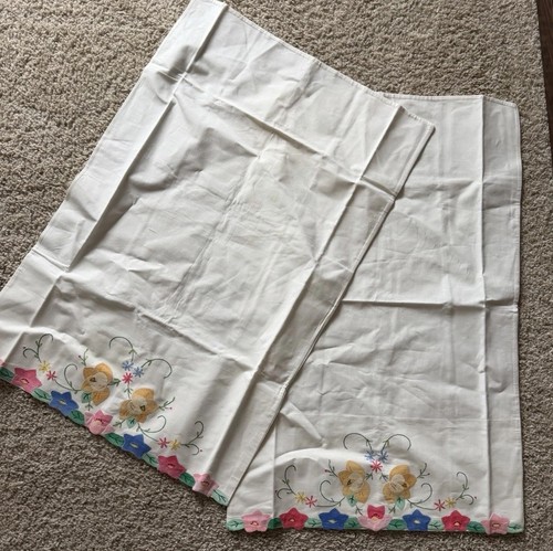 2 Standard Pillow Cases Hand Sewn/Appliquéd Spring Floral Cottage Core Vintage
