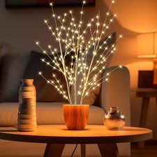 33" Birch LED Light Tree 180 Lights Twinkling Branch Table Decor With Timer