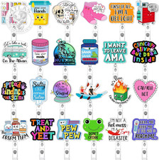 Feifeiya 24 Pcs Funny Badge Reel Nurse Cute Retractable Name ID Clip Badge Holde